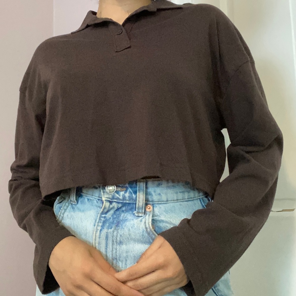 Brown collared crop top